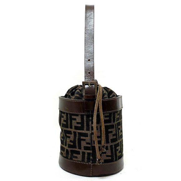 Fendi Bucket Bag Canvas Leather Drawstring Khaki Brown - Picture 2 of 10